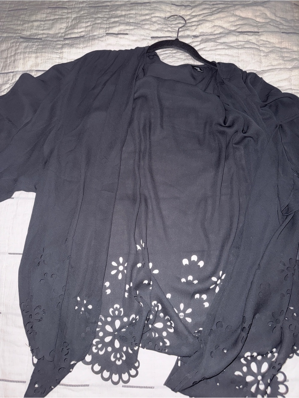 SHEIN Black Laser-Cut Open Front Tunic